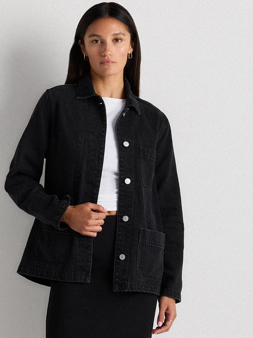 Quince Black 100% Organic Cotton Denim Chore Jacket Size L